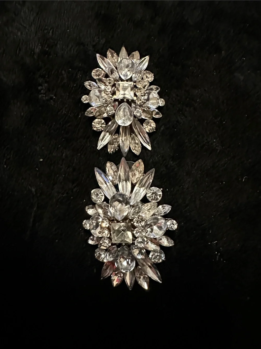 Clear Crystal Floral Cluster Earrings - Sparkling Statement Studs
